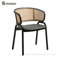 Modern Cafe Chair Metal Frame And Rattan Back